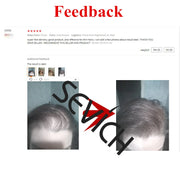 Positive customer review with before and after photos highlighting the effectiveness of Sevich Hair Building Fibers Keratin Thickening Powder.