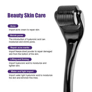 Beard Growth Kit with Microneedle Roller for Thicker Fuller Beard includes a black derma roller designed to boost facial hair growth and skin care benefits.