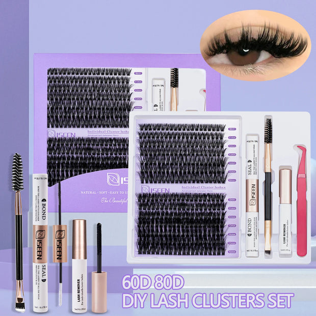 DIY Wimpernverlängerungsset Gemischte Cluster mit Kleber und Werkzeug