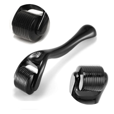 Beard Growth Kit mit Microneedle Roller für dichteren, volleren Bart. Schwarzer Dermaroller mit feinen Nadeln zur Bartpflege und Hautstimulation.