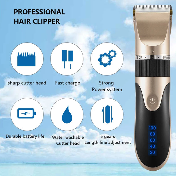 Professional USB Hair Clipper Ceramic Blade Trimmer