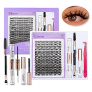 DIY Wimpernverlängerungsset Gemischte Cluster mit Kleber und Werkzeug