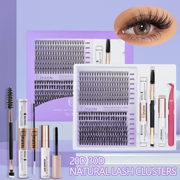 DIY Wimpernverlängerungsset Gemischte Cluster mit Kleber und Werkzeug