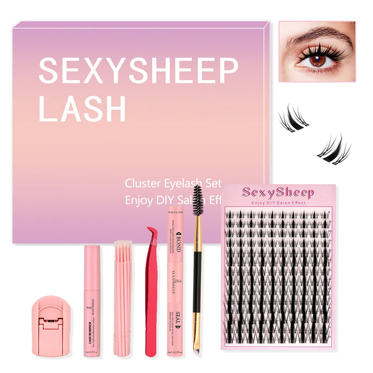 DIY Wimpernverlängerungsset Gemischte Cluster mit Kleber und Werkzeug