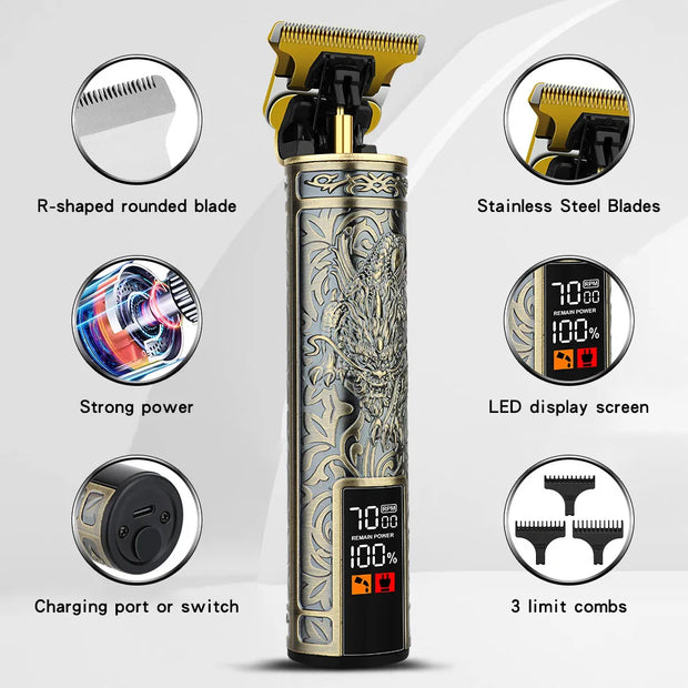 Vintage Electric Hair Clipper Dragon Carving Trimmer