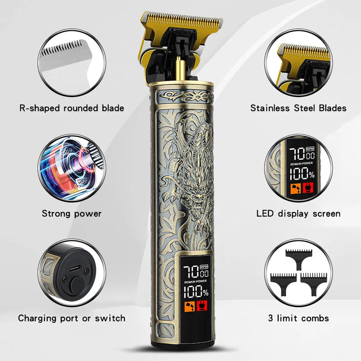 Vintage Electric Hair Clipper Dragon Carving Trimmer