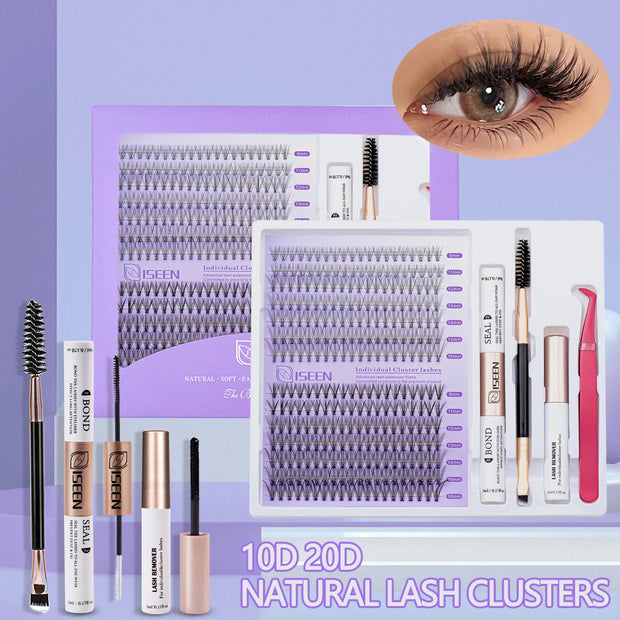 DIY Wimpernverlängerungsset Gemischte Cluster mit Kleber und Werkzeug