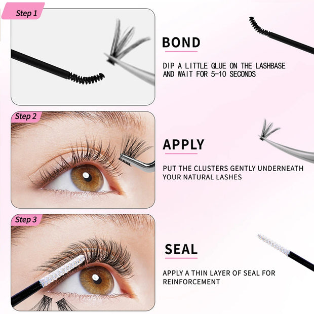 DIY Wimpernverlängerungsset Gemischte Cluster mit Kleber und Werkzeug