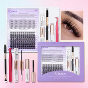 DIY Wimpernverlängerungsset Gemischte Cluster mit Kleber und Werkzeug