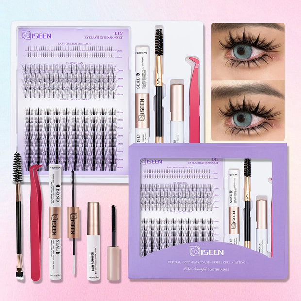 DIY Wimpernverlängerungsset Gemischte Cluster mit Kleber und Werkzeug