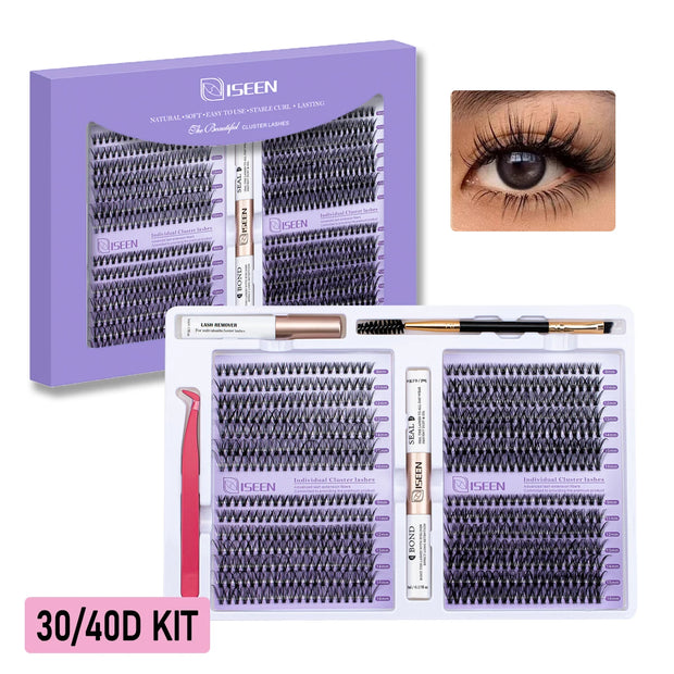 DIY Wimpernverlängerungsset Gemischte Cluster mit Kleber und Werkzeug